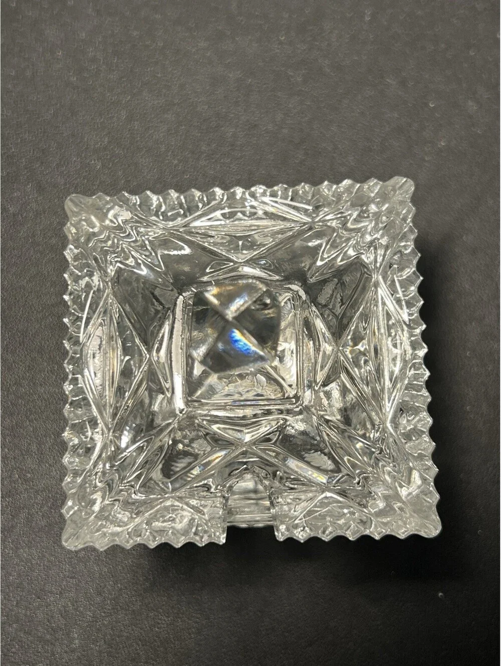 1950s Diamond Point Pressed Crystal Lidded Sugar Bowl Square Flared, 3x5”
